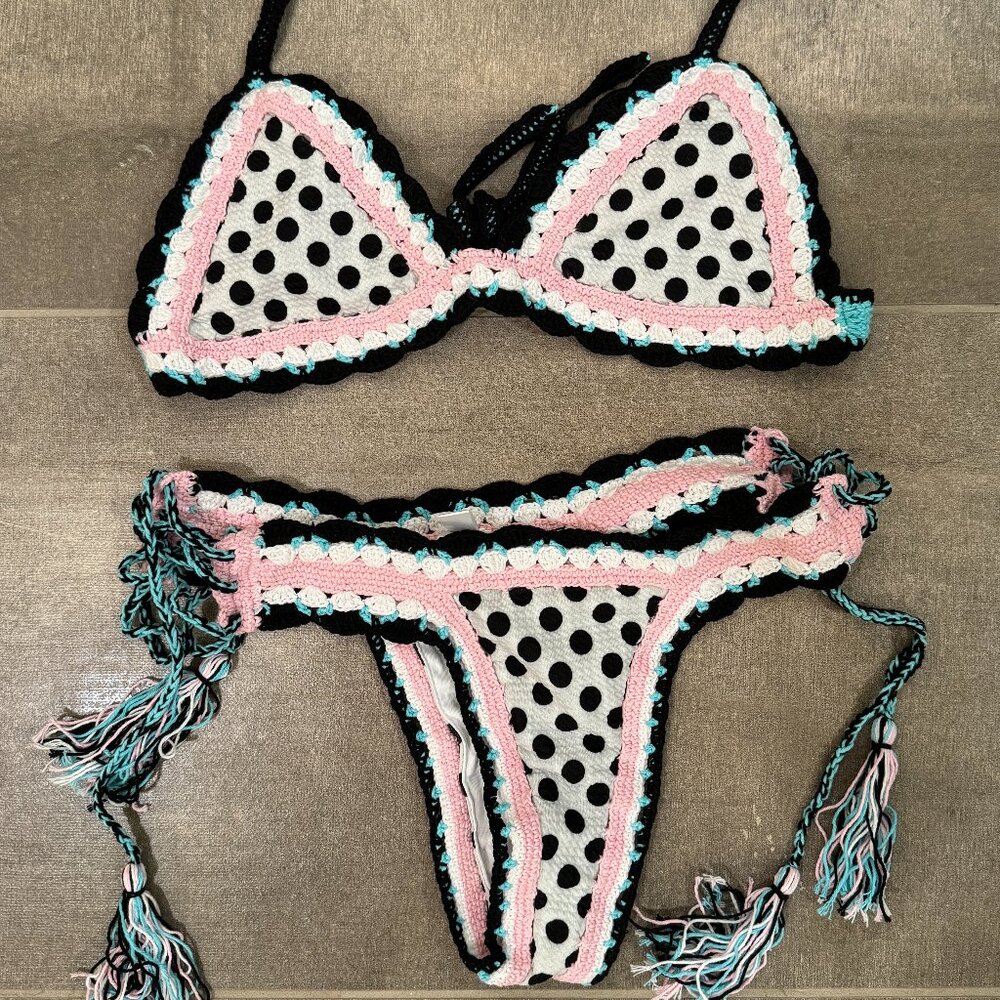 Andi Bagus Peony Crocheted Bikini S/M - "White Polka Dots" Style